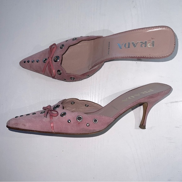 Prada Shoes - Prada Pink Suede Kitten Heels